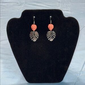 Paparazzi Silver and Coral Leaf Earrings